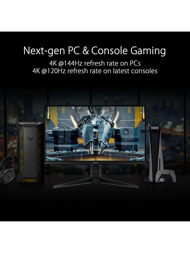 ASUS TUF 4K Ultra HD 28" Gaming Monitor 144Hz, AMD Freesync, HDMI 2.1, Adjustable Ergonomic, IPS Panel, HDR, Built-in Speakers