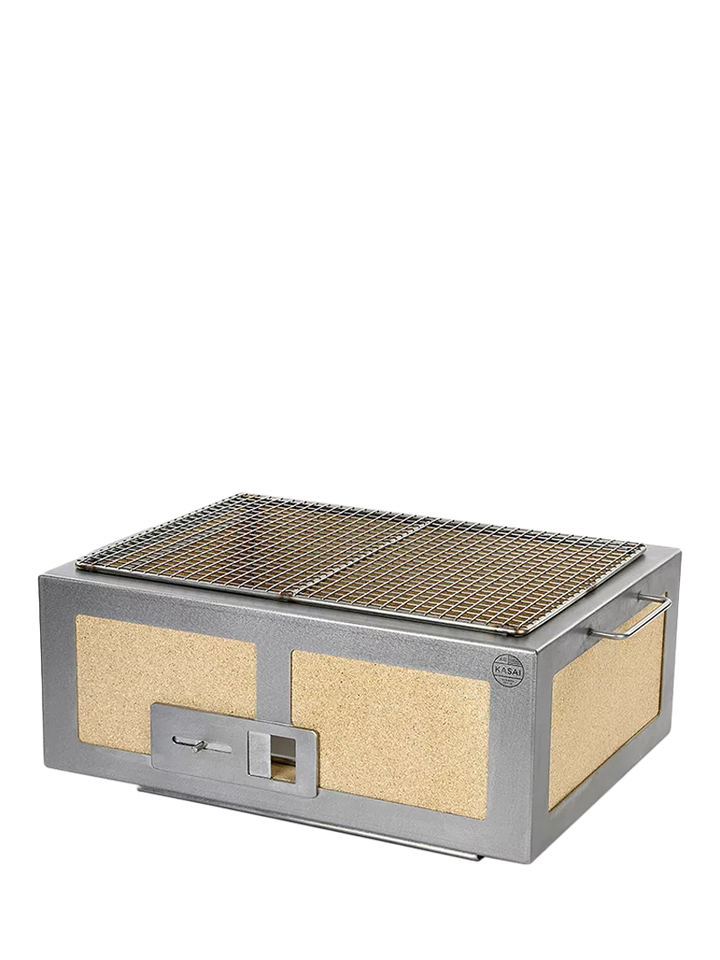 Kasai Medium Konro Grill Charcoal BBQ with Heat Mat, Robata & 6 Skewer Rack