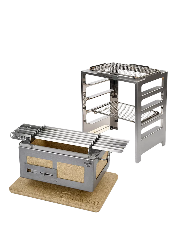 Kasai Nano Konro Grill Charcoal BBQ with Heat Mat, Robata & 6 Skewer Rack