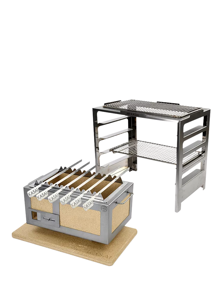 Kasai Little Konro Grill Charcoal BBQ with Heat Mat, Robata & 6 Skewer Rack