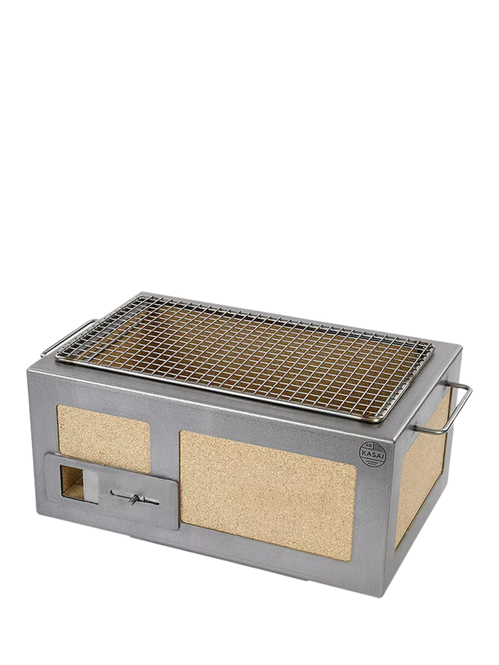 Kasai Little Konro Grill Charcoal BBQ with Heat Mat, Robata & 6 Skewer Rack