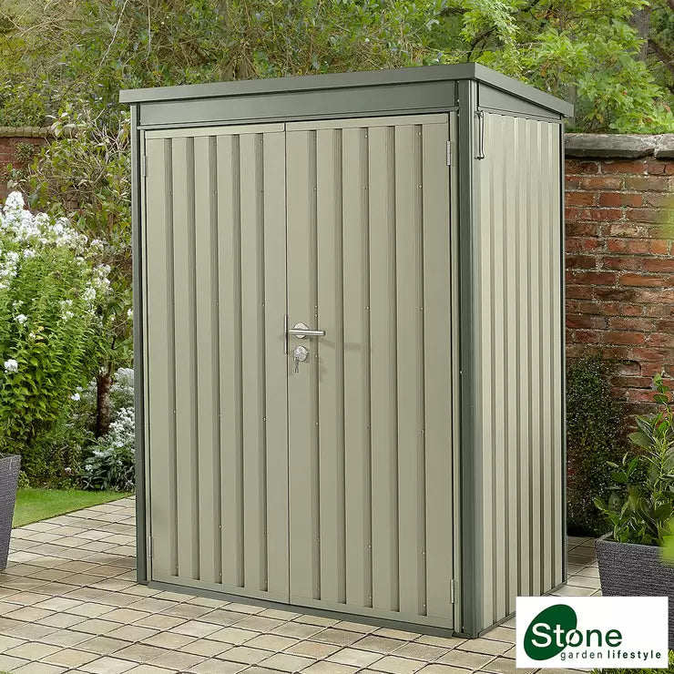 Stone Garden 4ft 7" x 2ft 6" (1.45 x 0.8m) Vertical 1,887 Litre Steel Shed in Green