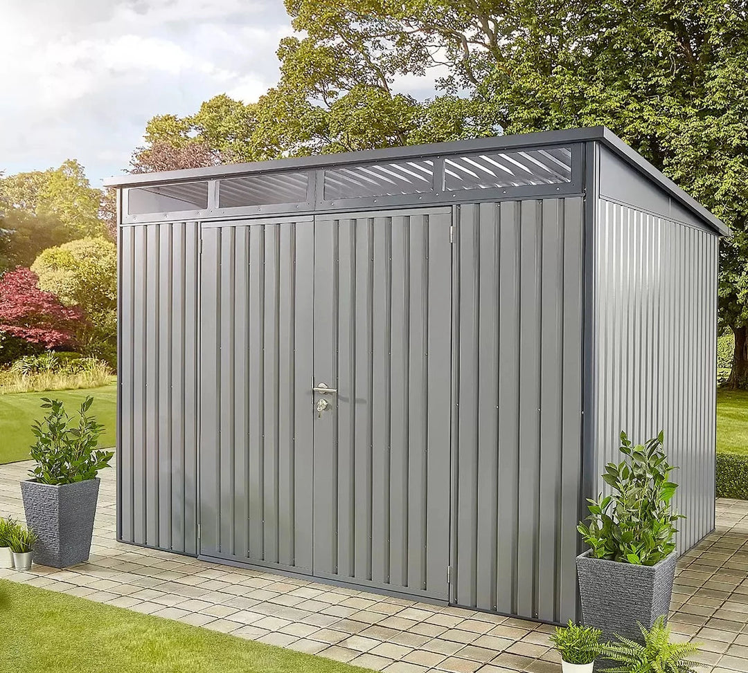 Stainless Steel Garden Shed 10ft x 8ft (3m x 2.4m) Large Two Door Steel Shed in 2 Colours