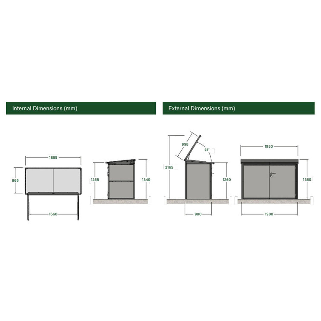 Stone Garden 6ft 5" x 2ft 11" (1.95 x 0.9m) 2,018 Litre Horizontal Storage Shed in Grey