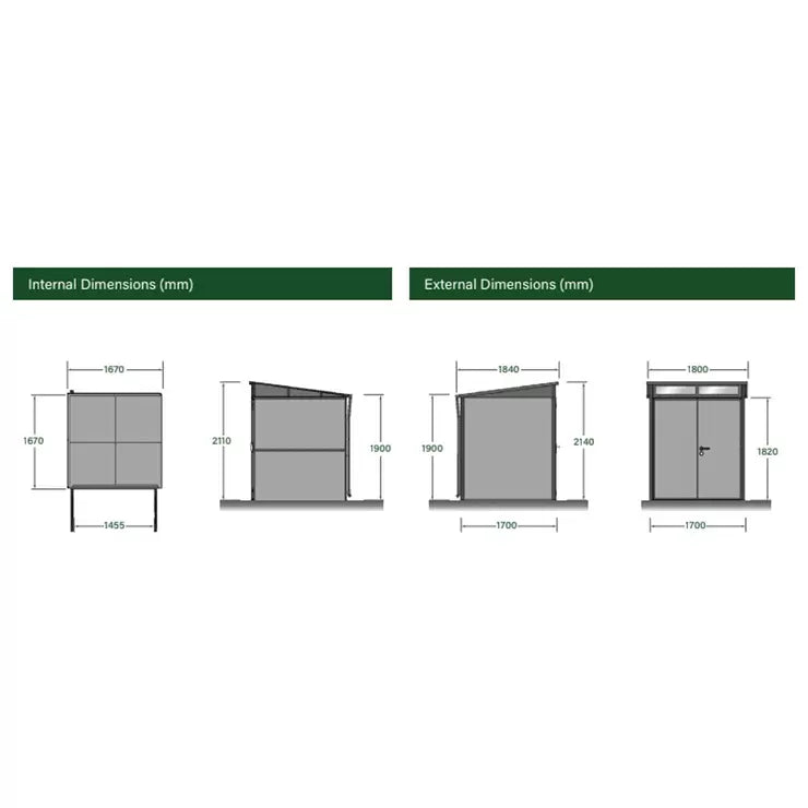 Stone Garden 5ft 11" x 5ft 11" (1.8m x 1.84m) Two Door Steel Shed in Green