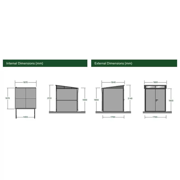 Stone Garden 5ft 11" x 5ft 11" (1.8m x 1.84m) Two Door Steel Shed in Green