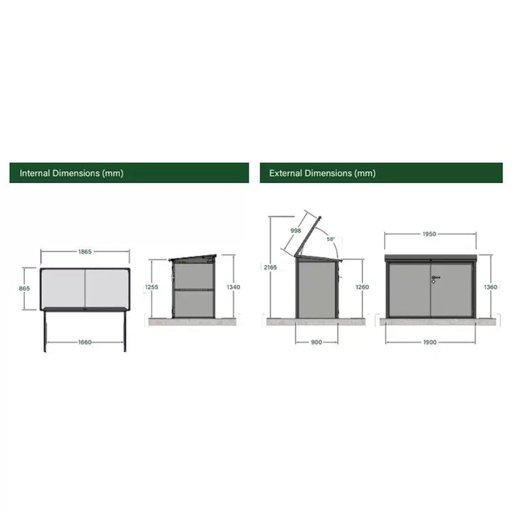 Stone Garden 6ft 5" x 2ft 11" (1.95 x 0.9m) 2,018 Litre Horizontal Storage Shed in Green