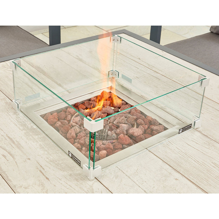 Stone Garden 4 Piece Deep Seating Corner Fire Patio Set in White