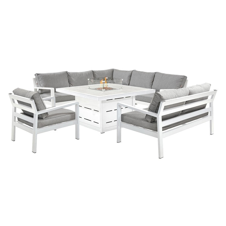 Stone Garden 4 Piece Deep Seating Corner Fire Patio Set in White