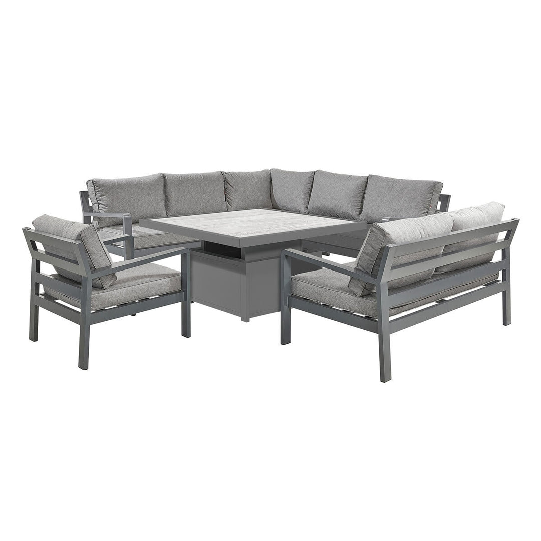 Stone Garden 4 Piece Deep Seating Corner Patio Set with Dual Height Ceramic Table in Grey