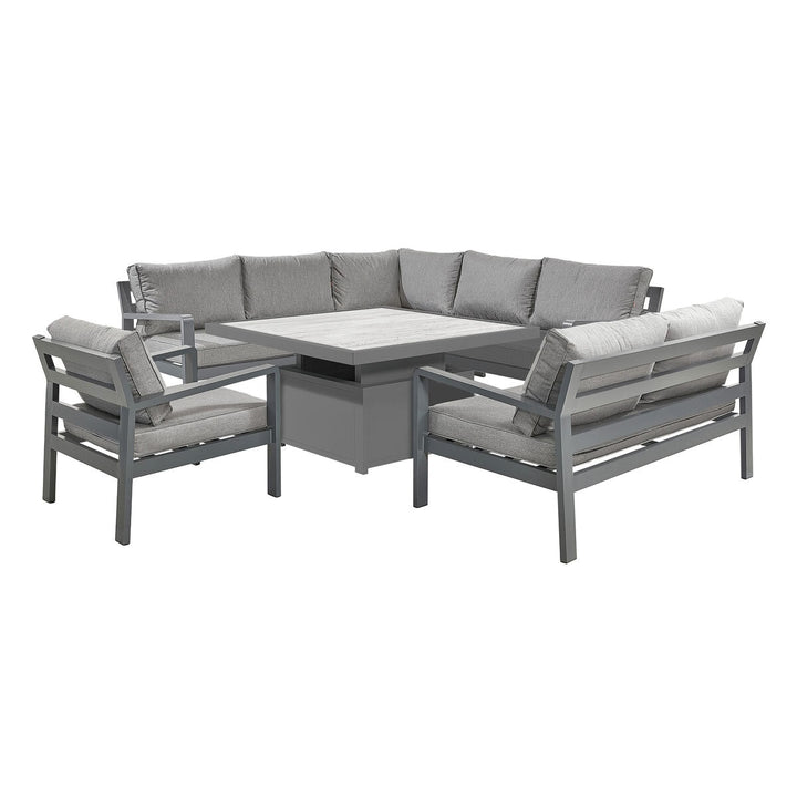 Stone Garden 4 Piece Deep Seating Corner Patio Set with Dual Height Ceramic Table in Grey