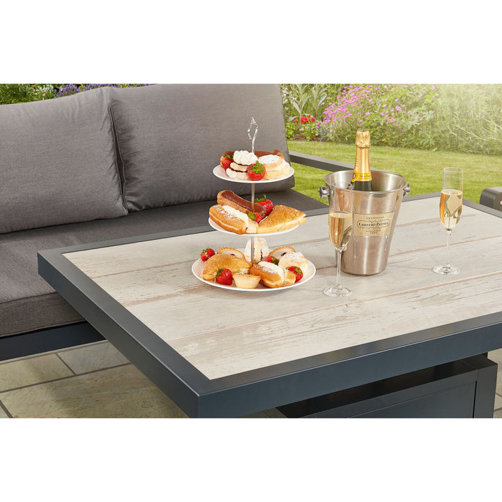 Stone Garden 4 Piece Deep Seating Corner Patio Set with Dual Height Ceramic Table in Grey