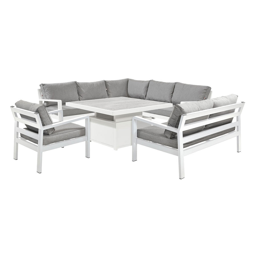 Stone Garden 4 Piece Deep Seating Corner Patio Set with Dual Height Ceramic Table in White