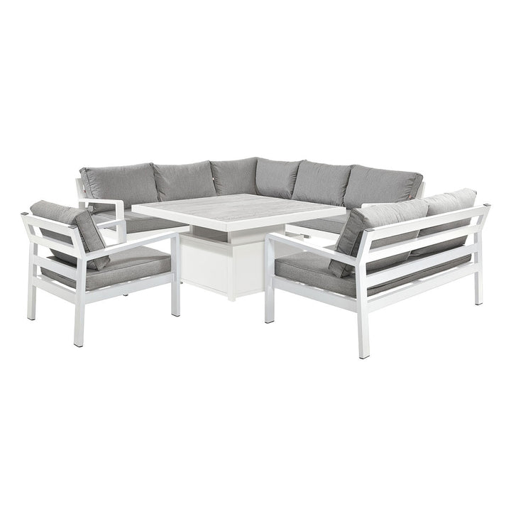 Stone Garden 4 Piece Deep Seating Corner Patio Set with Dual Height Ceramic Table in White
