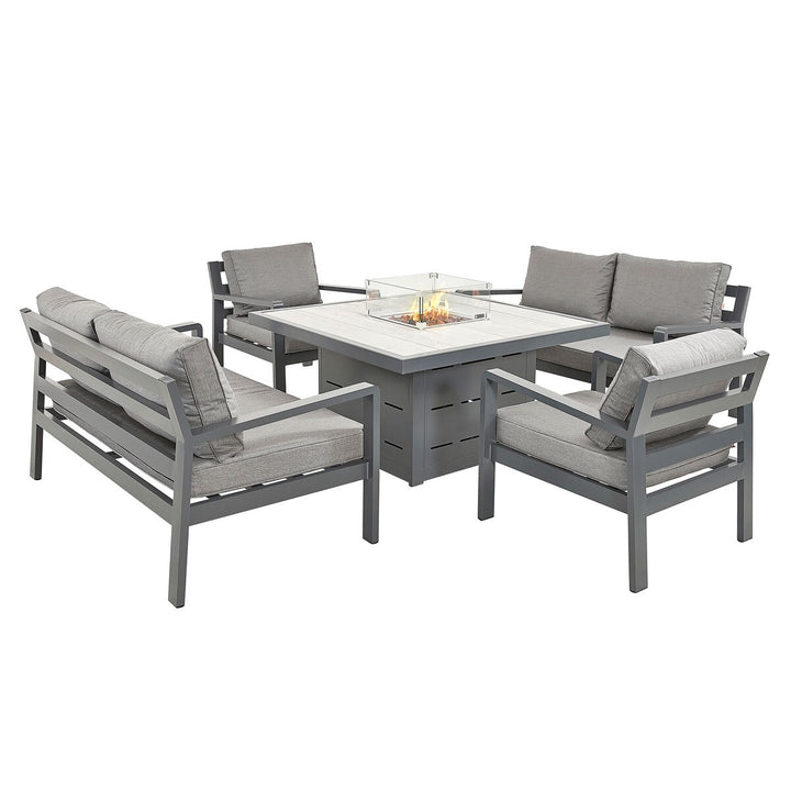 Stone Garden 5 Piece Deep Seating Fire Patio Set in Grey