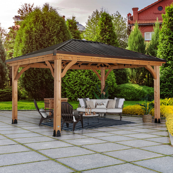 Sideyard Brrington Gazebo 4.9m x 3.7m, Cedar Wood Frame with Heavy-Duty Steel Hip Roof, Pro-Tect™ Tested, Pre-Stained, Easy Assembly, 5-Year Warranty