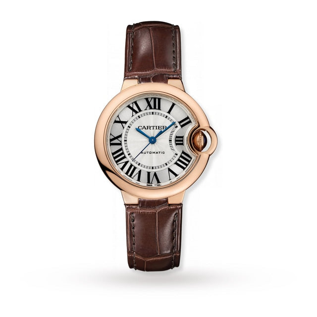 Ballon Bleu De Cartier Watch 33mm, Automatic Movement, Rose Gold, Leather