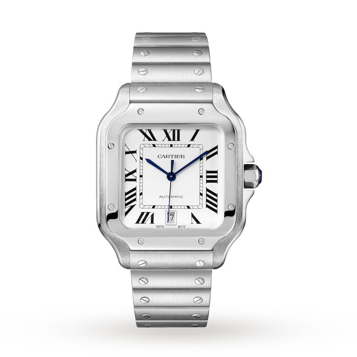 Santos De Cartier Watch Large Model, Automatic Movement, Steel, Interchangeable Metal And Leather Bracelets