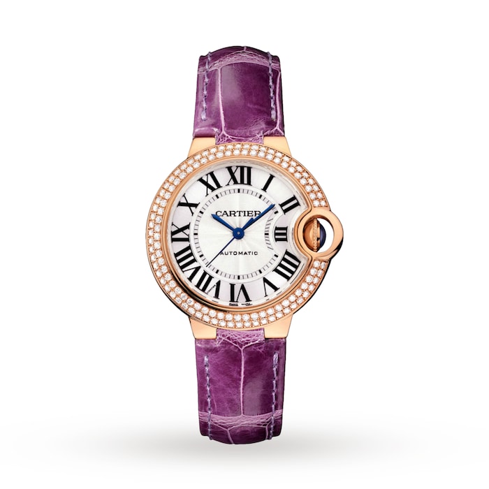 ballon Bleu De Cartier Watch, 33mm, Automatic Movement, Rose Gold, Diamonds, Leather