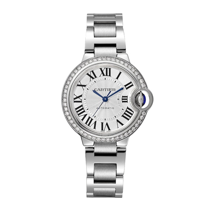 Ballon Bleu De Cartier Watch, 33mm, Mechanical Movement With Automatic Winding, Steel, Diamonds