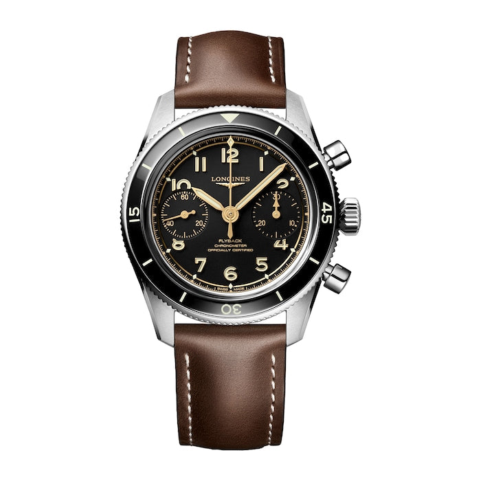 Spirit Pilot Flyback Chronograph 39.5mm Mens Watch Leather Black