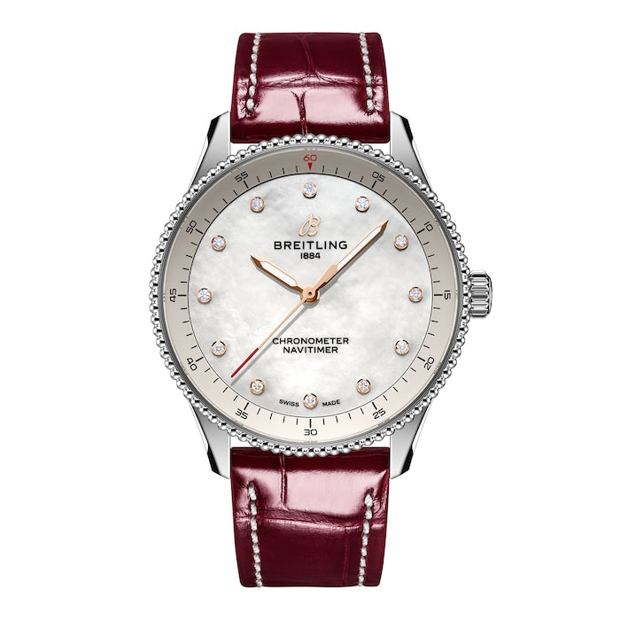 Navitimer 32mm Ladies Watch White Mother Of Pearl Alligator