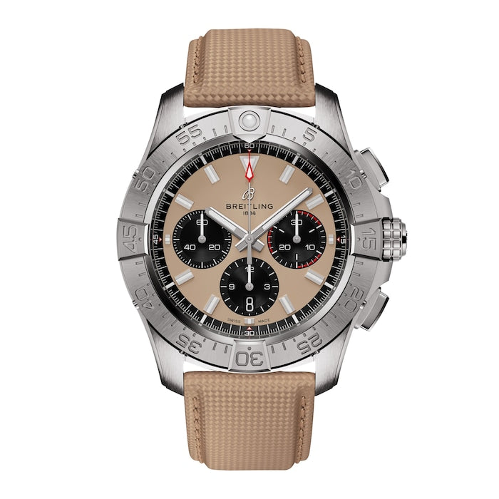 Avenger B01 Chronograph 44mm Mens Watch Beige Leather