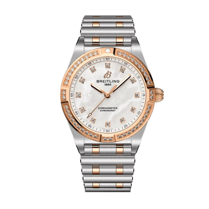 Chronomat Stainless Steel & 18k Red Gold 28mm Ladies Watch Mother Of Pearl