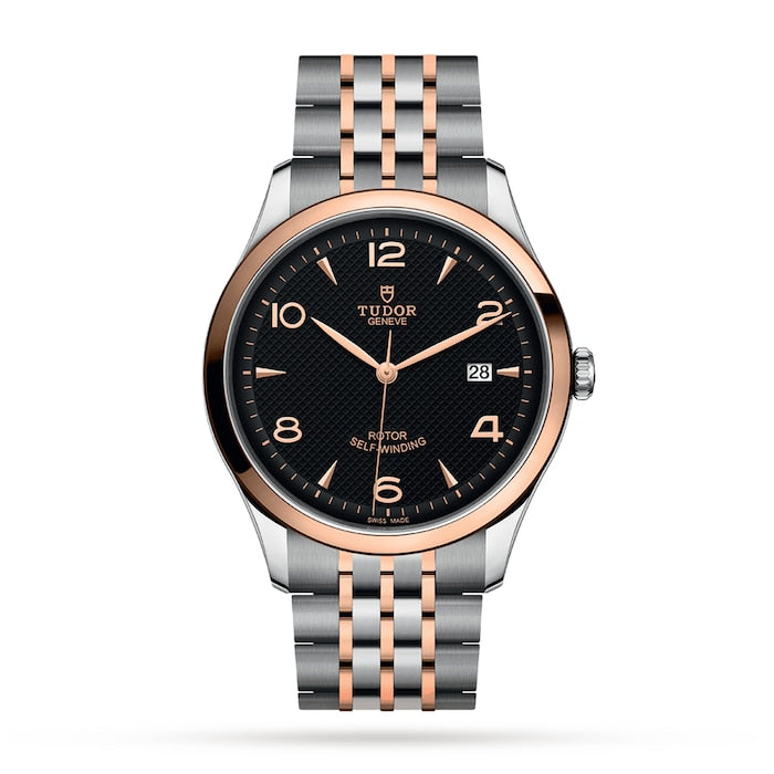 1926 41mm Mens Watch Steel Case Rose Gold Bezel Black Dial