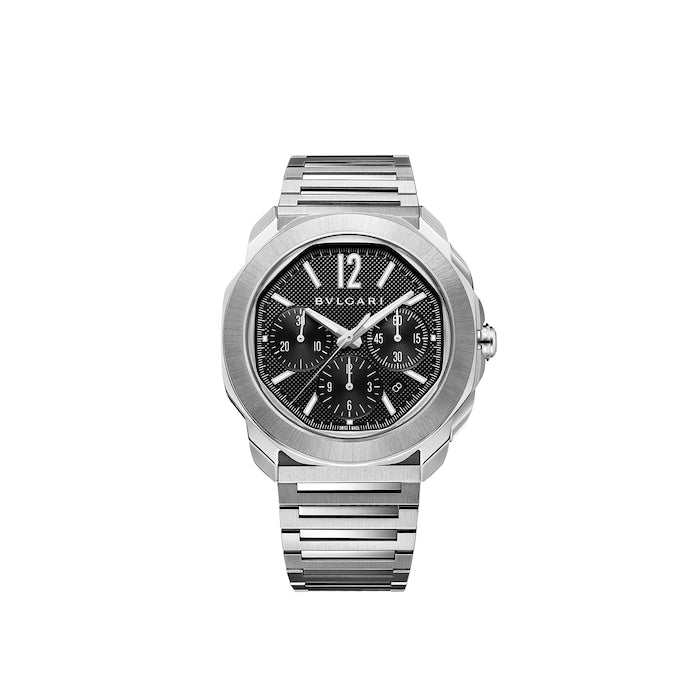 Stainless Steel Octo Roma 42mm Black Dial Auto Gents Interchangable Strap Chrono Watch