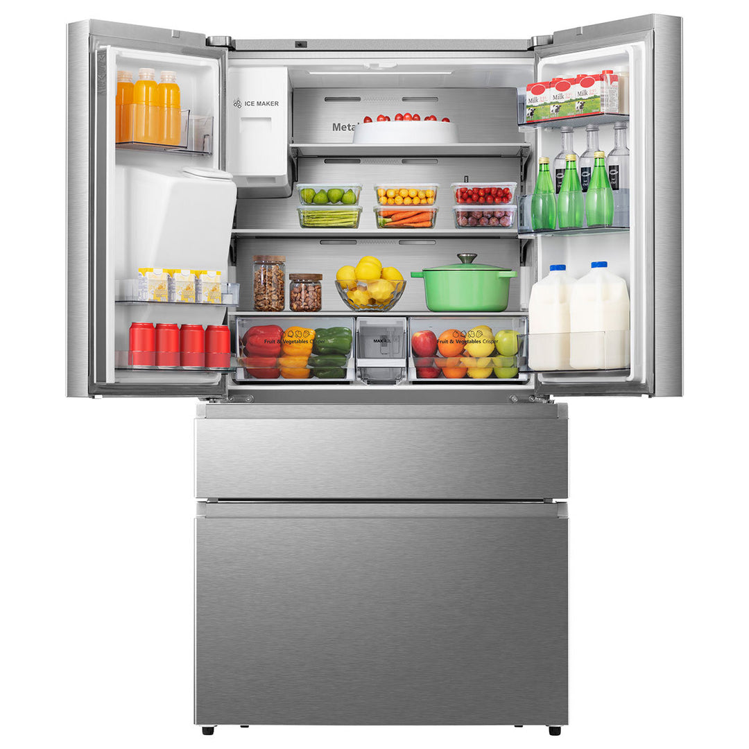 Hisense RF728N4SASE, Multi Door Fridge Freezer with Non Plumbed Water and Ice Dispenser,  E Rated in Stainless Steel
