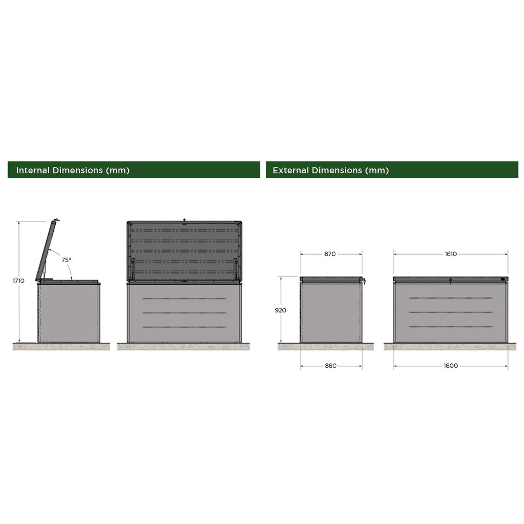 Stone Garden 5ft 2" x 2ft 8" (1.6 x 0.8m) 1,200 Litre Steel Deck Box in Green