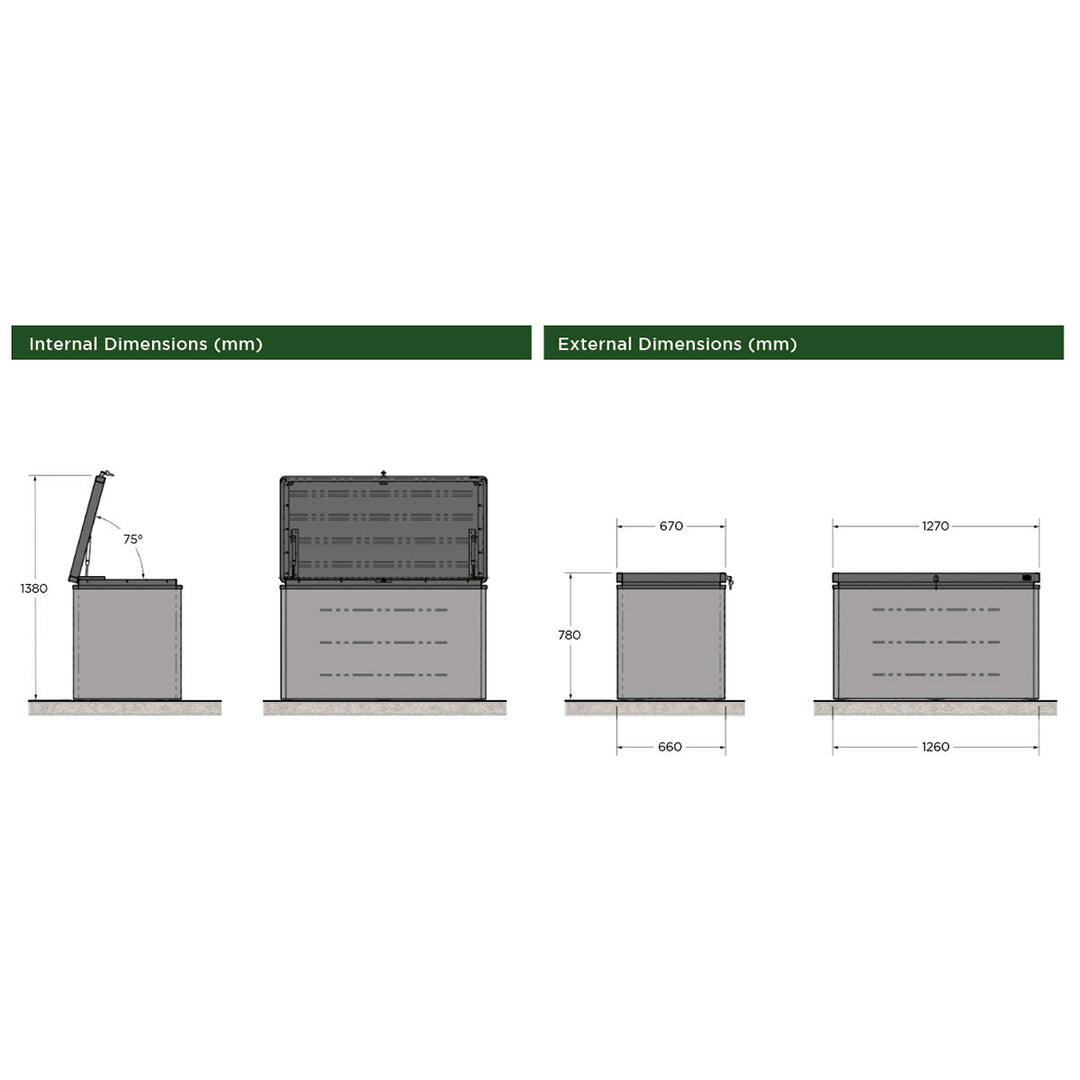 Stone Garden 4ft 2" x 2ft 2" (1.27 x 0.67m) 600 Litre Deck Box in Green