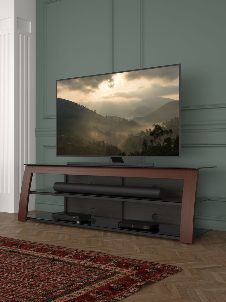 AVF Kivu 1800 TV Stand for TVs up to 90", Walnut & Black Glass