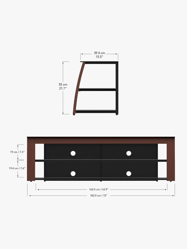 AVF Kivu 1800 TV Stand for TVs up to 90", Walnut & Black Glass