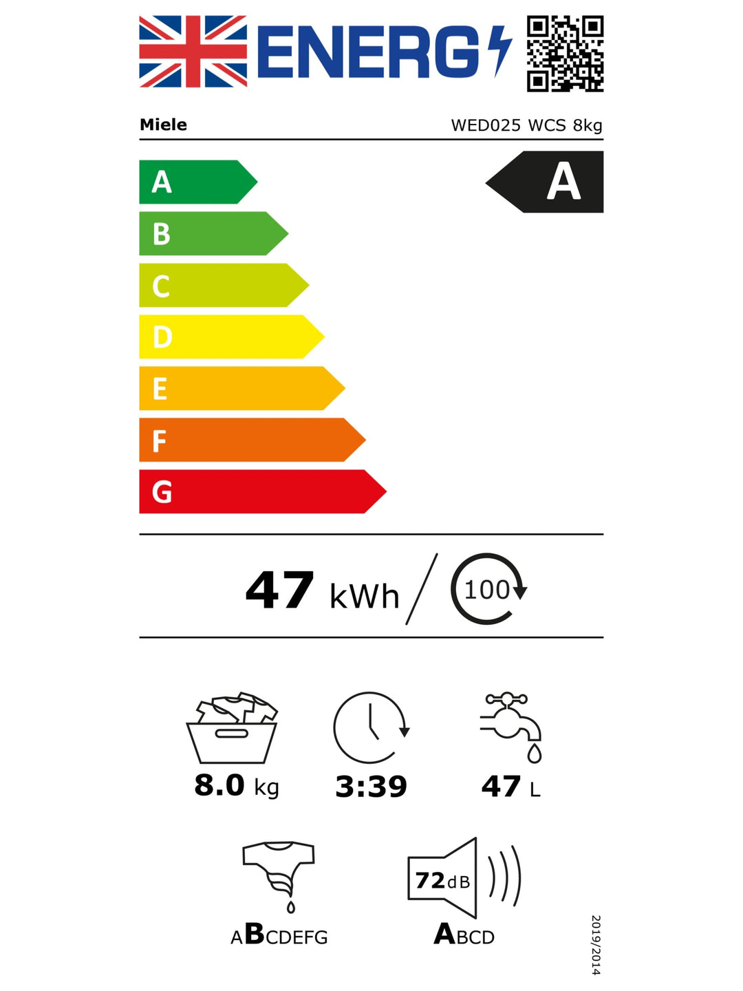 Miele WED025 WCS Freestanding Washing Machine, 8kg Load, 1400rpm Spin, White