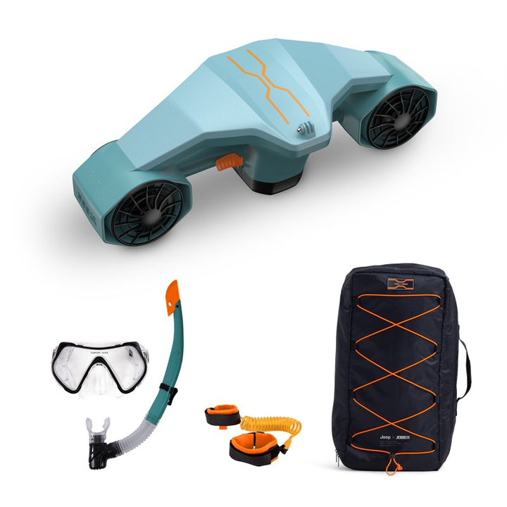 Jeep Seascooter Package – Underwater Sea Scooter with Dual Battery, GoPro Mount, Snorkel Set & Waterproof Bag – 30m Depth, 3-Speed, 5 km/h – Adventure-Ready