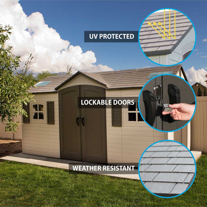 Installed Lifetime 15ft x 8ft (4.6 x 2.4m) Dual Entry Storage Shed - Model 60079 - With Expert Installation