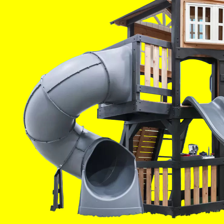 Large Wooden Garden Playcentre with Clubhouse, 2.4m Slide, Swings, Web Swing, Rock Wall, Telescope, Play Kitchen & Ladder – Outdoor Kids Activity Centre by TieDex