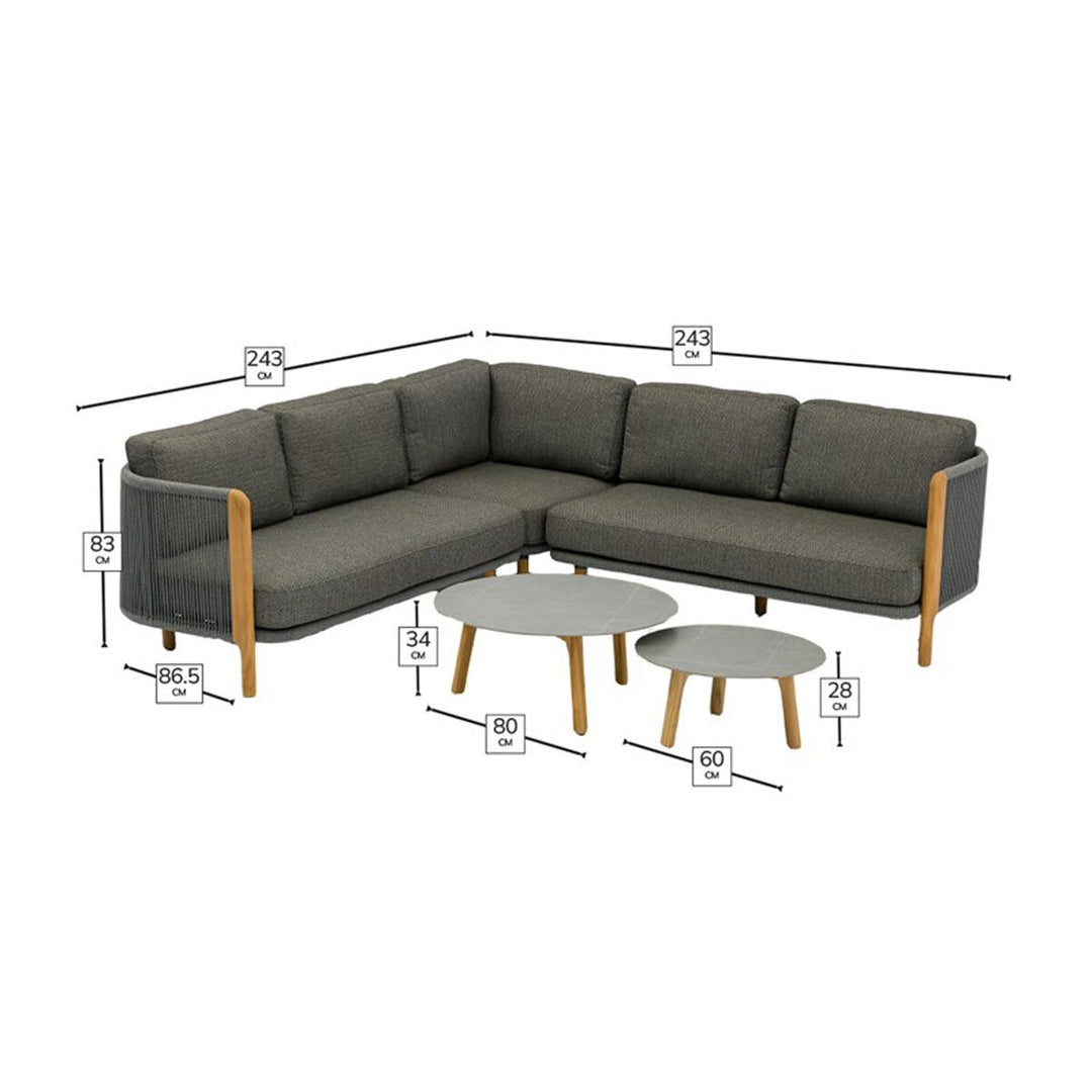 Bramblecrest Copenhagen Corner Sofa Patio Set with Duo Round Coffee Tables