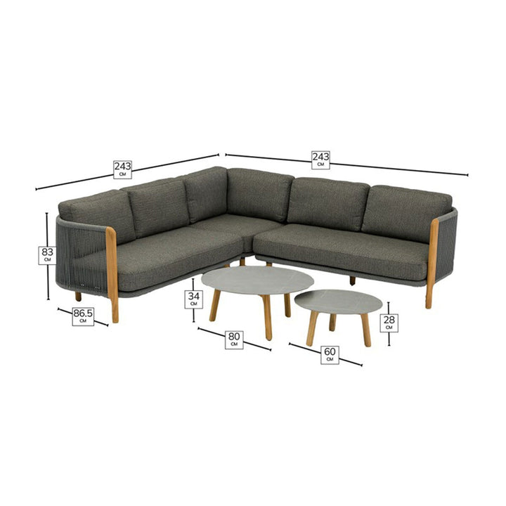 Bramblecrest Copenhagen Corner Sofa Patio Set with Duo Round Coffee Tables