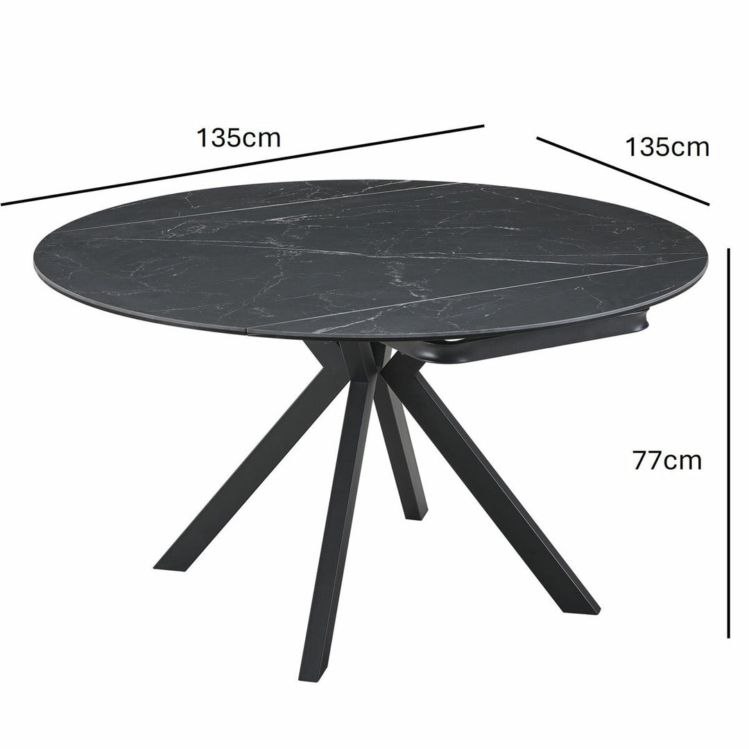 Indus Valley Cavella Round Ceramic Extending Dining Table + 4 Grey Chairs