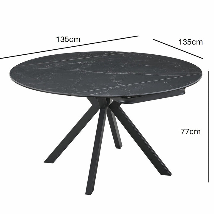 Indus Valley Cavella Round Ceramic Extending Dining Table + 4 Grey Chairs