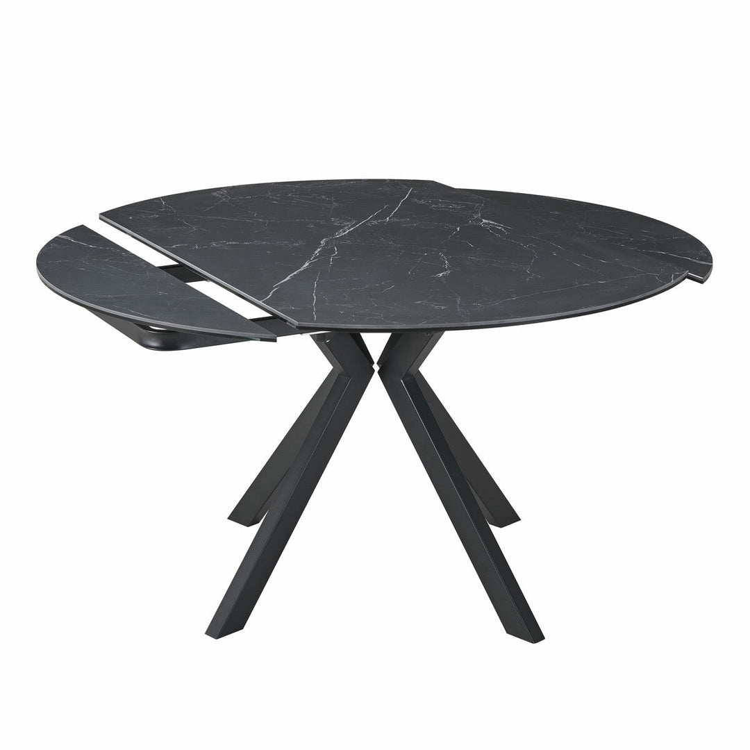 Indus Valley Cavella Round Ceramic Extending Dining Table + 4 Grey Chairs