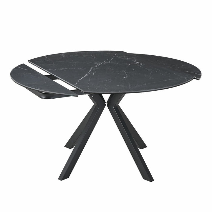 Indus Valley Cavella Round Ceramic Extending Dining Table + 4 Grey Chairs