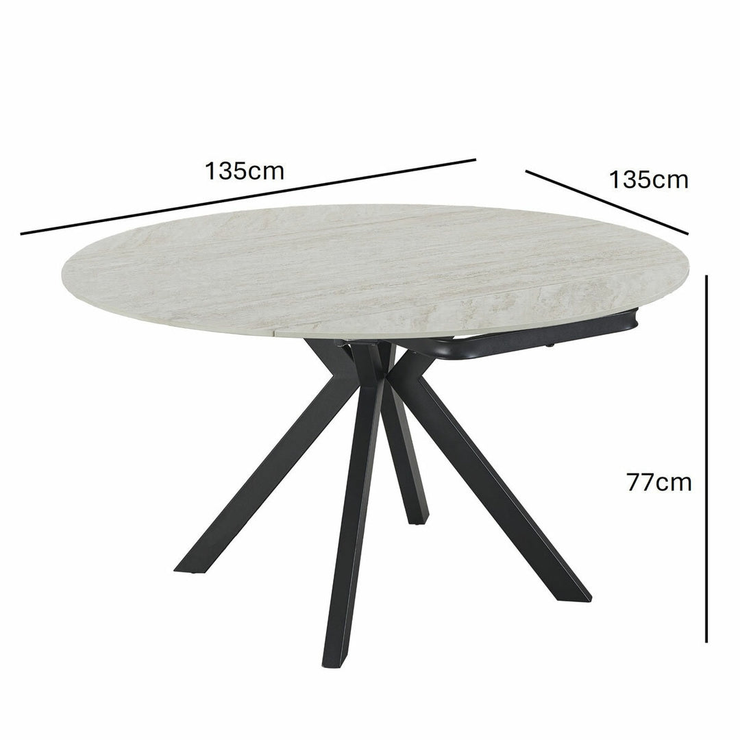 Indus Valley Cavella Round Ceramic Extending Dining Table + 4 Beige Chairs
