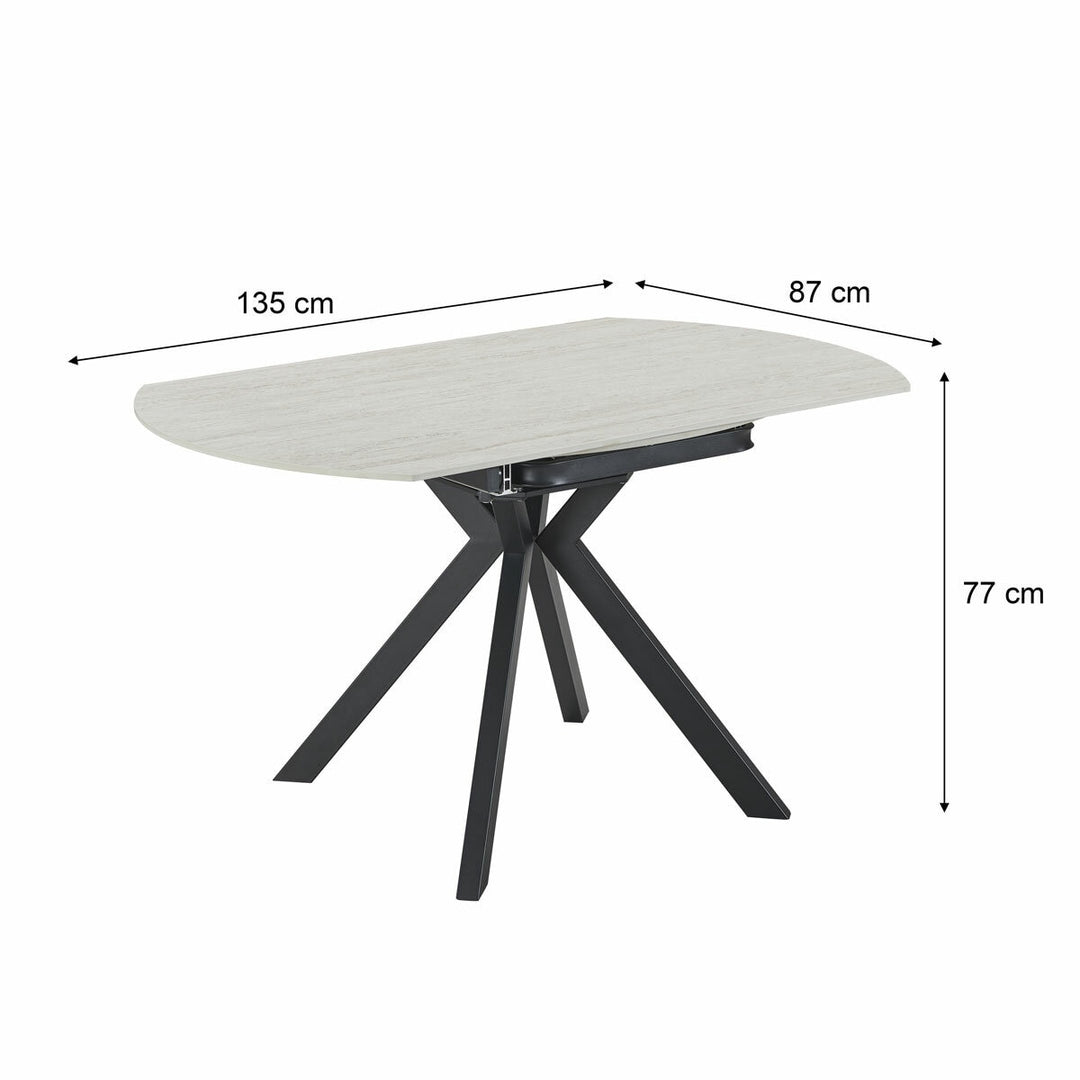 Indus Valley Cavella Round Ceramic Extending Dining Table + 4 Beige Chairs