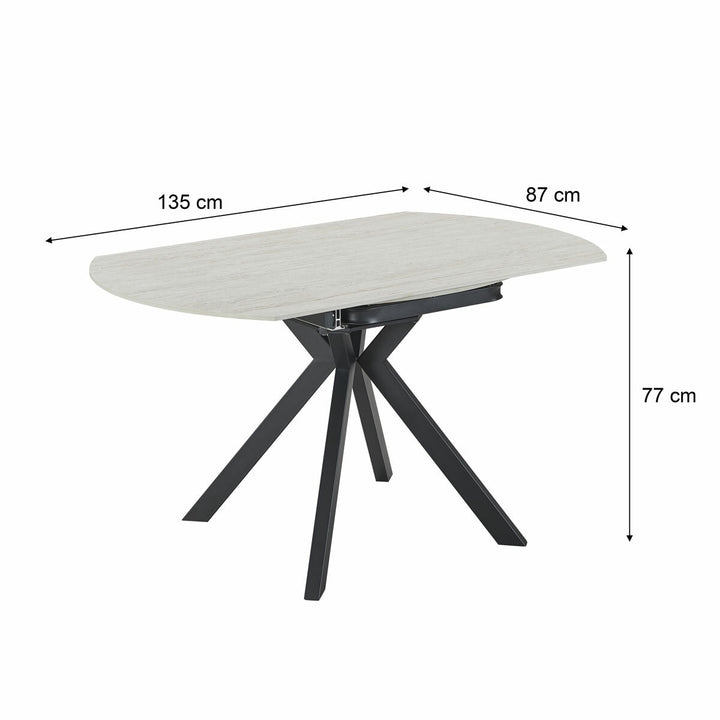 Indus Valley Cavella Round Ceramic Extending Dining Table + 4 Beige Chairs