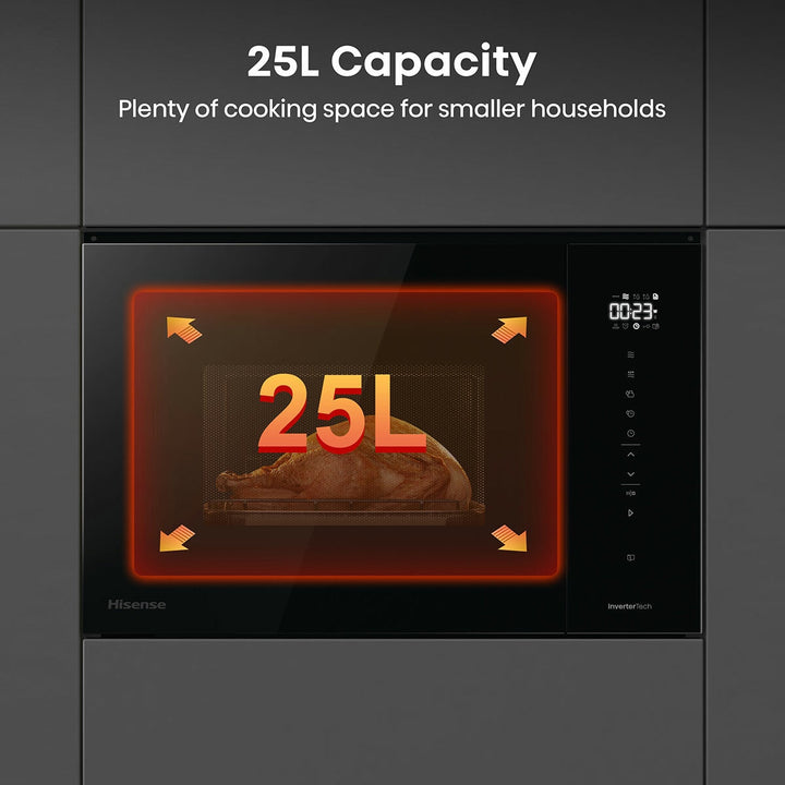 Hisense Hi6 BlackLine BIM325GI63DBGUK Built-In 25L Microwave with Grill, in Jet Black