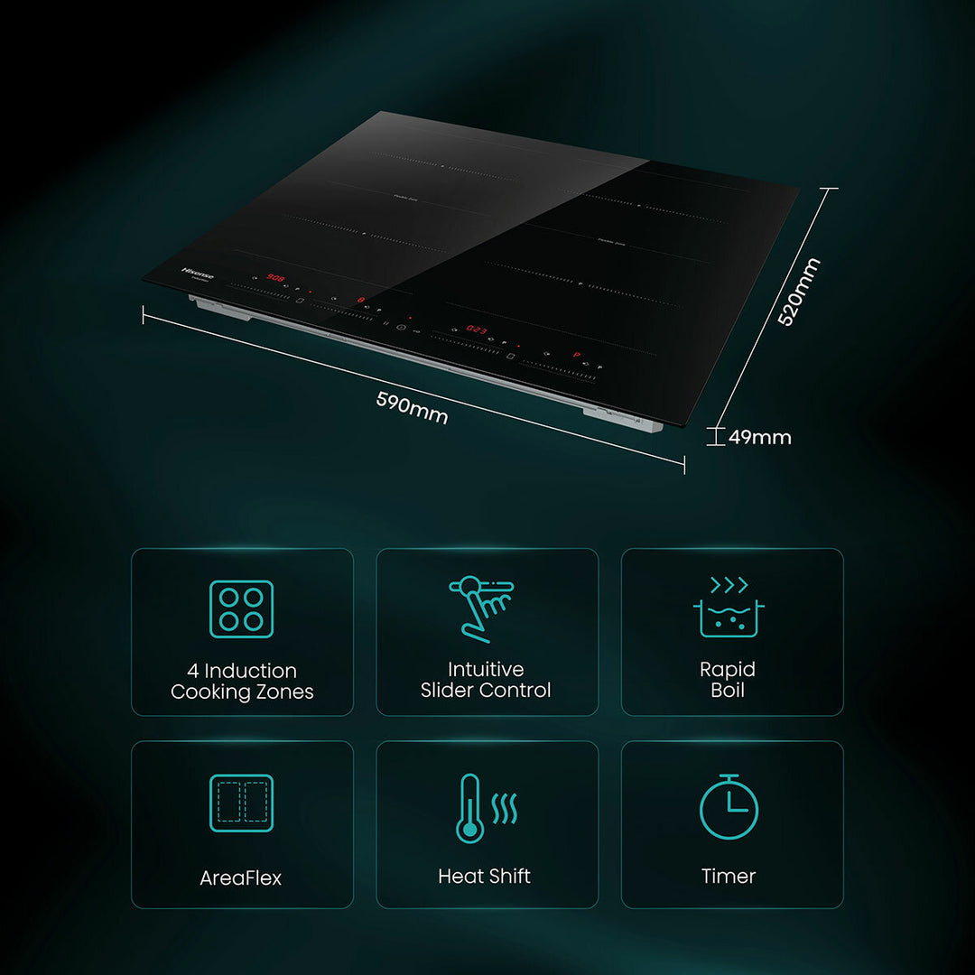 Hisense Hi6 HI6442BSCE 60cm Electric Induction Hob with Area Flex, in Black